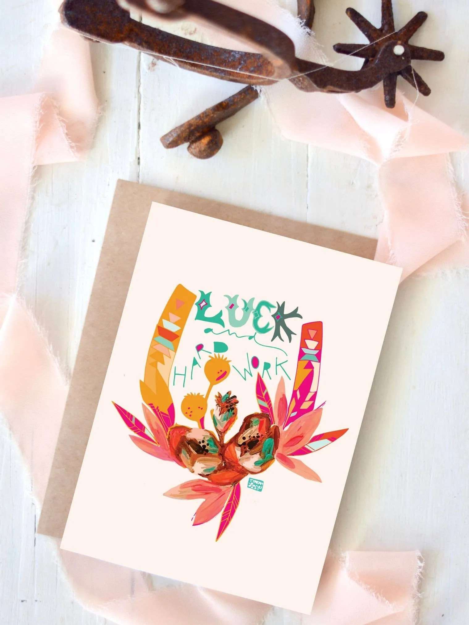 Luck and Hard Work, Western Encouragement Card Tirzah