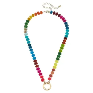 Lucy Gemstone Beaded Charm Necklace Base in Rainbow Multi