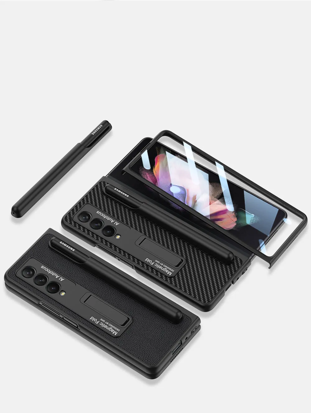 Luxury Leather All-included Protection Cover For Samsung Galaxy Z Fold 3 Case Pen Holder Stander Plastic For Galaxy Z Fold3