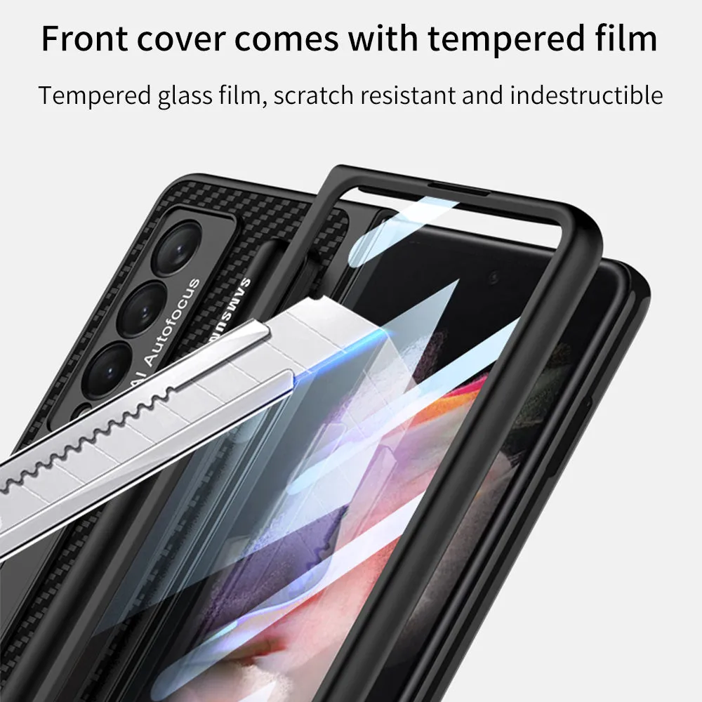Luxury Leather All-included Protection Cover For Samsung Galaxy Z Fold 3 Case Pen Holder Stander Plastic For Galaxy Z Fold3