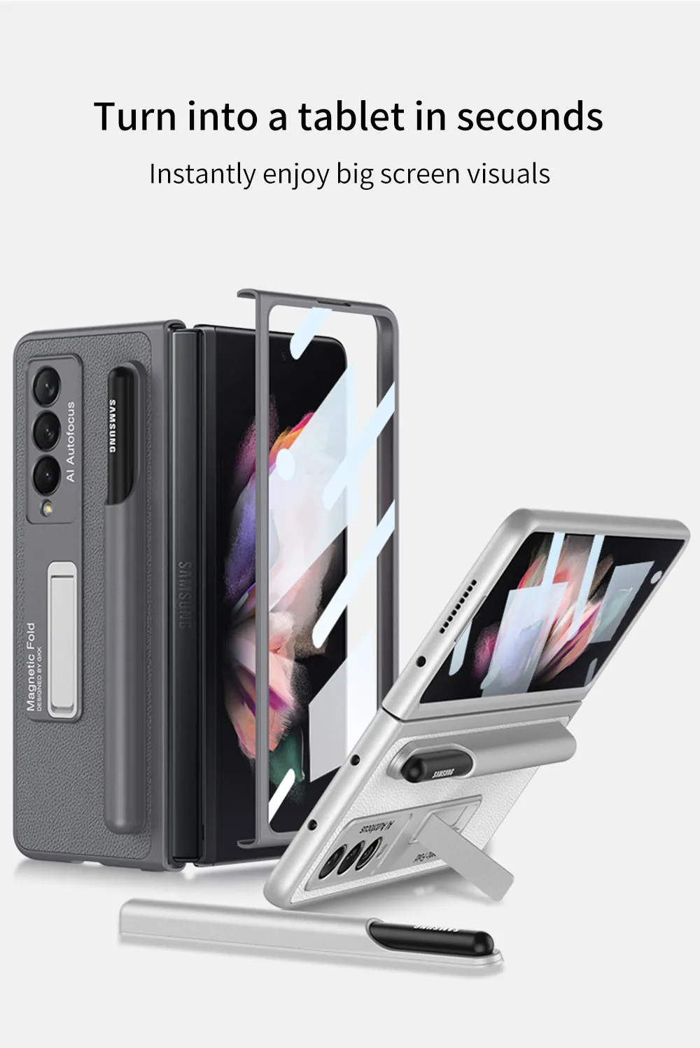 Luxury Leather All-included Protection Cover For Samsung Galaxy Z Fold 3 Case Pen Holder Stander Plastic For Galaxy Z Fold3