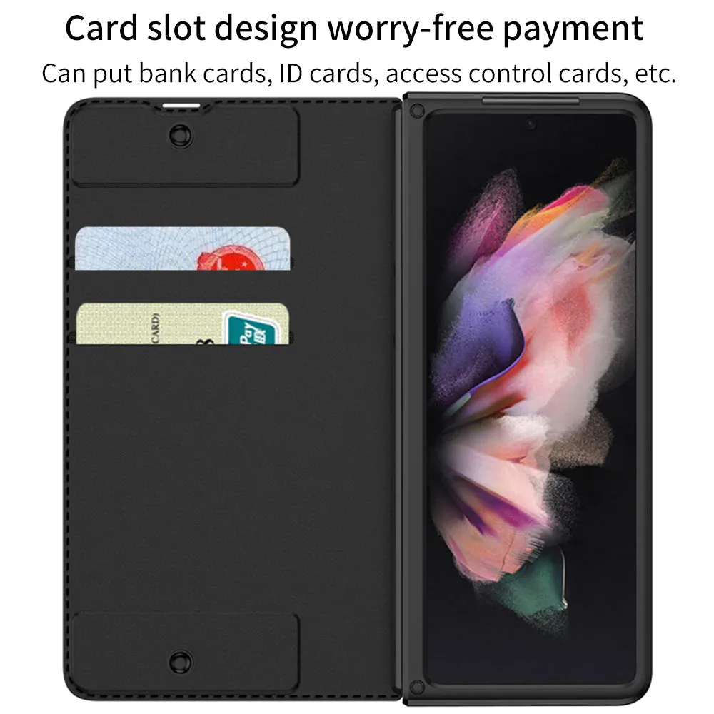 Luxury Leather Pen Slot Case For Samsung Galaxy Z Fold 3 5G Armor Anti-knock Hard Back Cover For Samsung Z Fold 3 5G Case