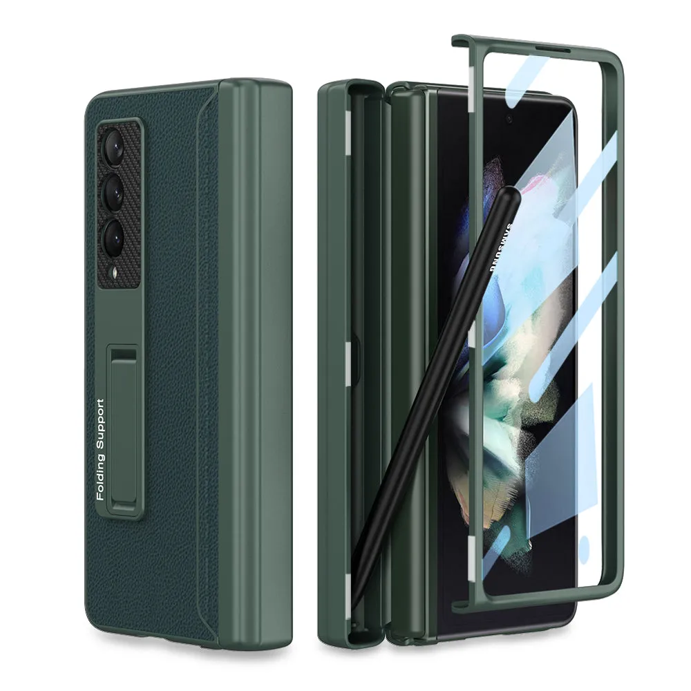 Magnetic Leather Screen Glass All-included Cover For Samsung Galaxy Z Fold 3 Pen Case Holder Phone Case For Galaxy Z Fold3