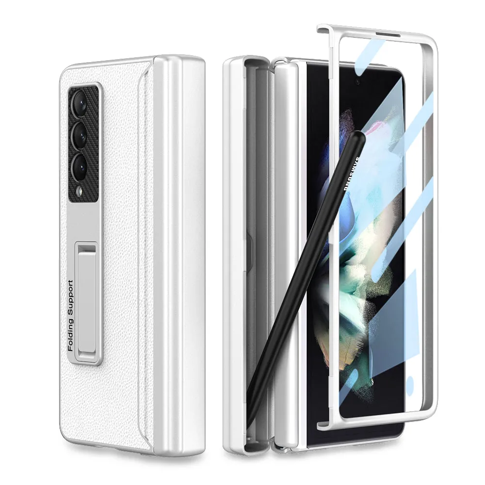Magnetic Leather Screen Glass All-included Cover For Samsung Galaxy Z Fold 3 Pen Case Holder Phone Case For Galaxy Z Fold3
