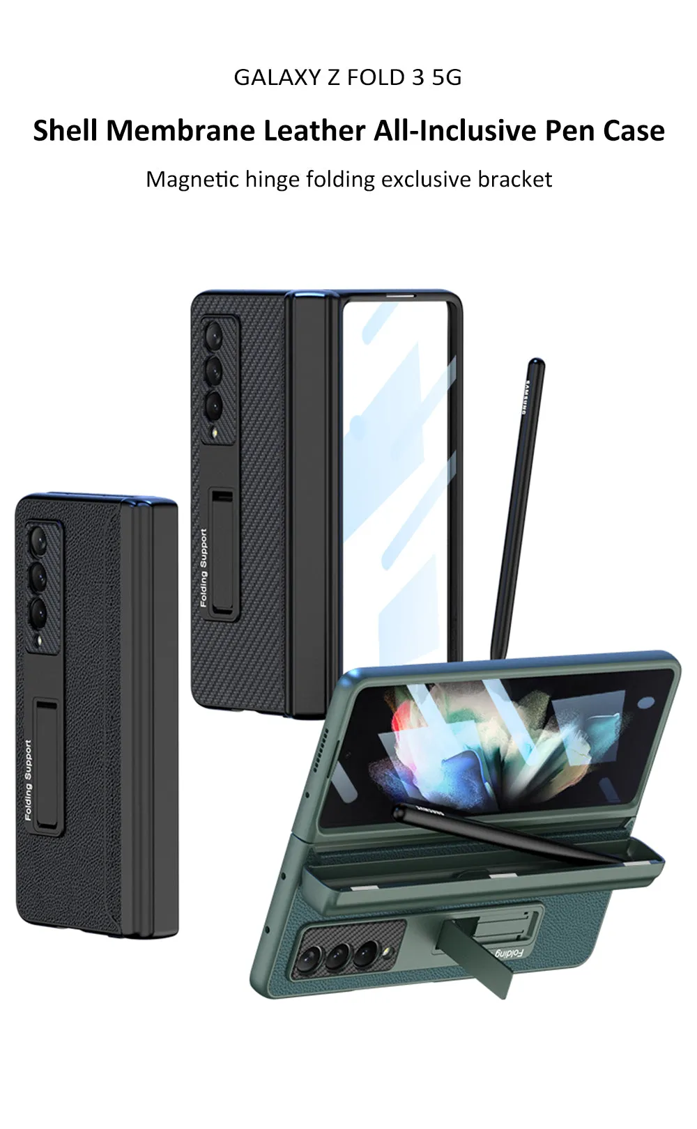 Magnetic Leather Screen Glass All-included Cover For Samsung Galaxy Z Fold 3 Pen Case Holder Phone Case For Galaxy Z Fold3