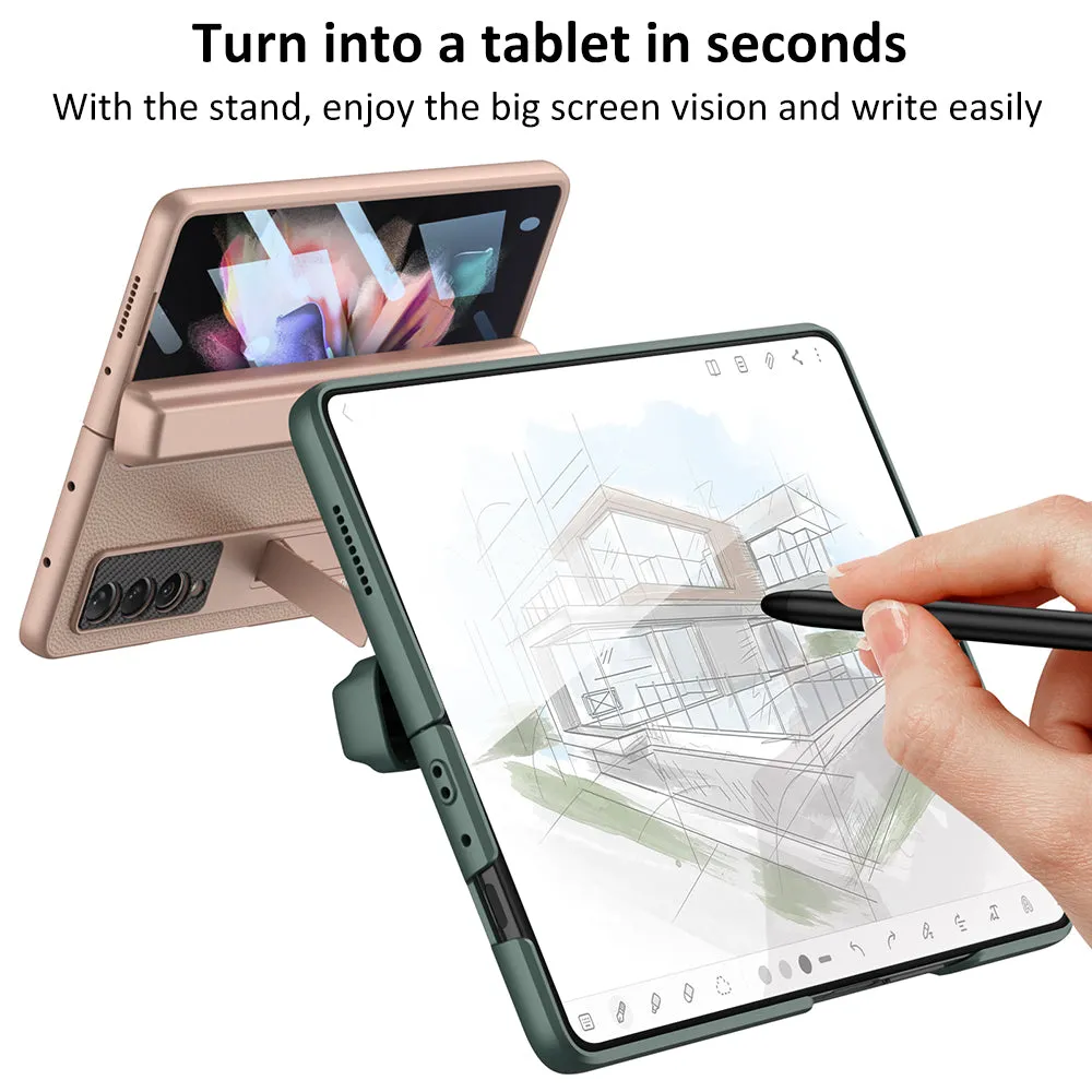 Magnetic Leather Screen Glass All-included Cover For Samsung Galaxy Z Fold 3 Pen Case Holder Phone Case For Galaxy Z Fold3