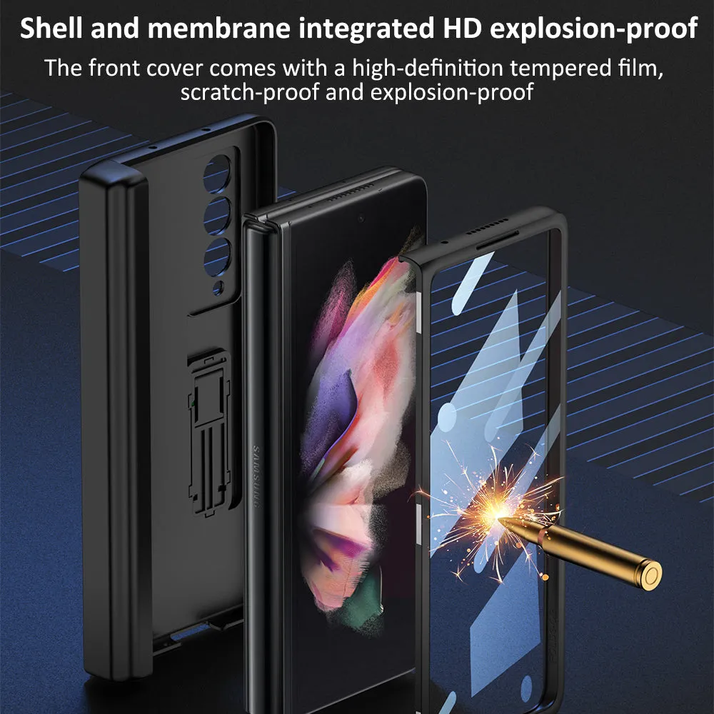 Magnetic Leather Screen Glass All-included Cover For Samsung Galaxy Z Fold 3 Pen Case Holder Phone Case For Galaxy Z Fold3