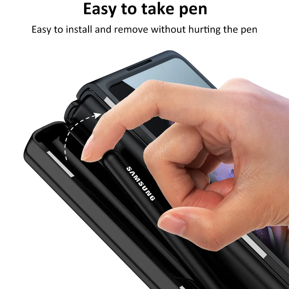 Magnetic Leather Screen Glass All-included Cover For Samsung Galaxy Z Fold 3 Pen Case Holder Phone Case For Galaxy Z Fold3