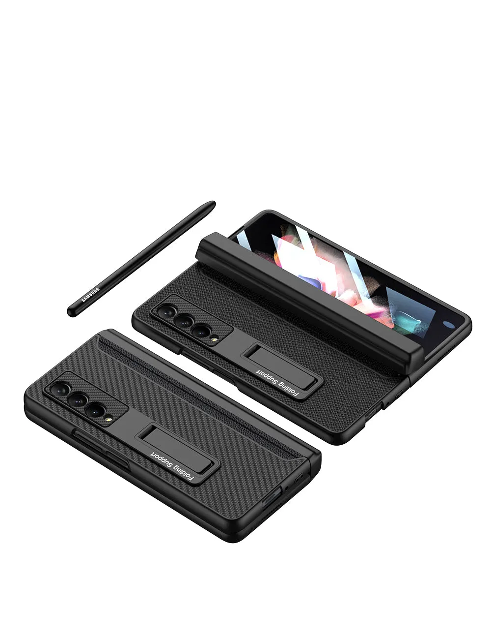 Magnetic Leather Screen Glass All-included Cover For Samsung Galaxy Z Fold 3 Pen Case Holder Phone Case For Galaxy Z Fold3