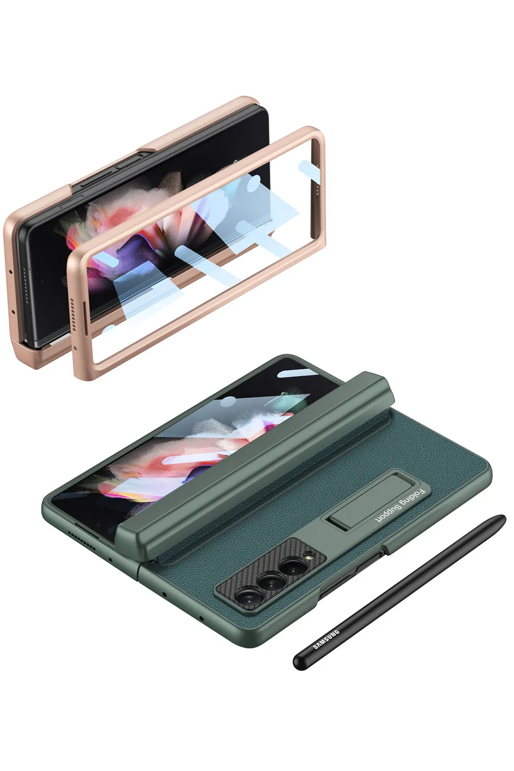 Magnetic Leather Screen Glass All-included Cover For Samsung Galaxy Z Fold 3 Pen Case Holder Phone Case For Galaxy Z Fold3