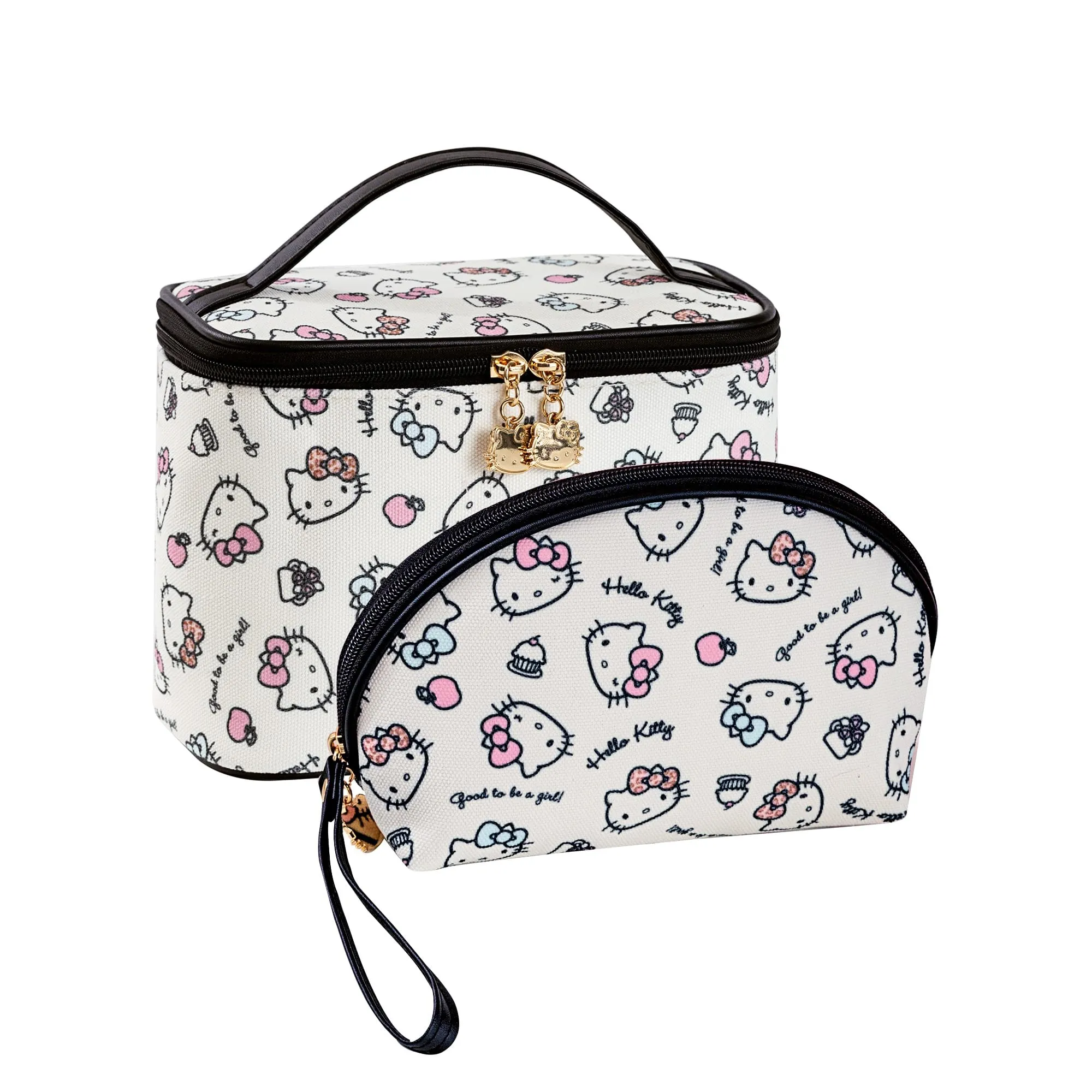 Makeup Bag 2PCS with Large Handle Travel Cube Cosmetic Bags Brush Holder Cute Organizer Suitable for Purse for Women (02 Sweet Apple 2PCS)