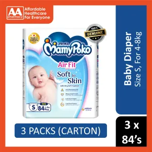 MamyPoko Air Fit Baby Tape Diapers Size S 84's (For 4-8kg) [3 Packs/Carton]