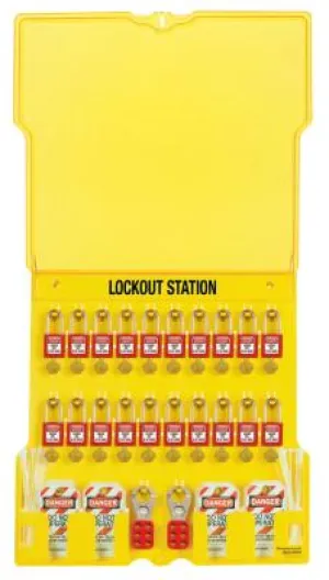 Master Lock® Safety Series Lockout Stations with Key Registration Card, 22in, Zenex, 20-Lock, 1484BP410
