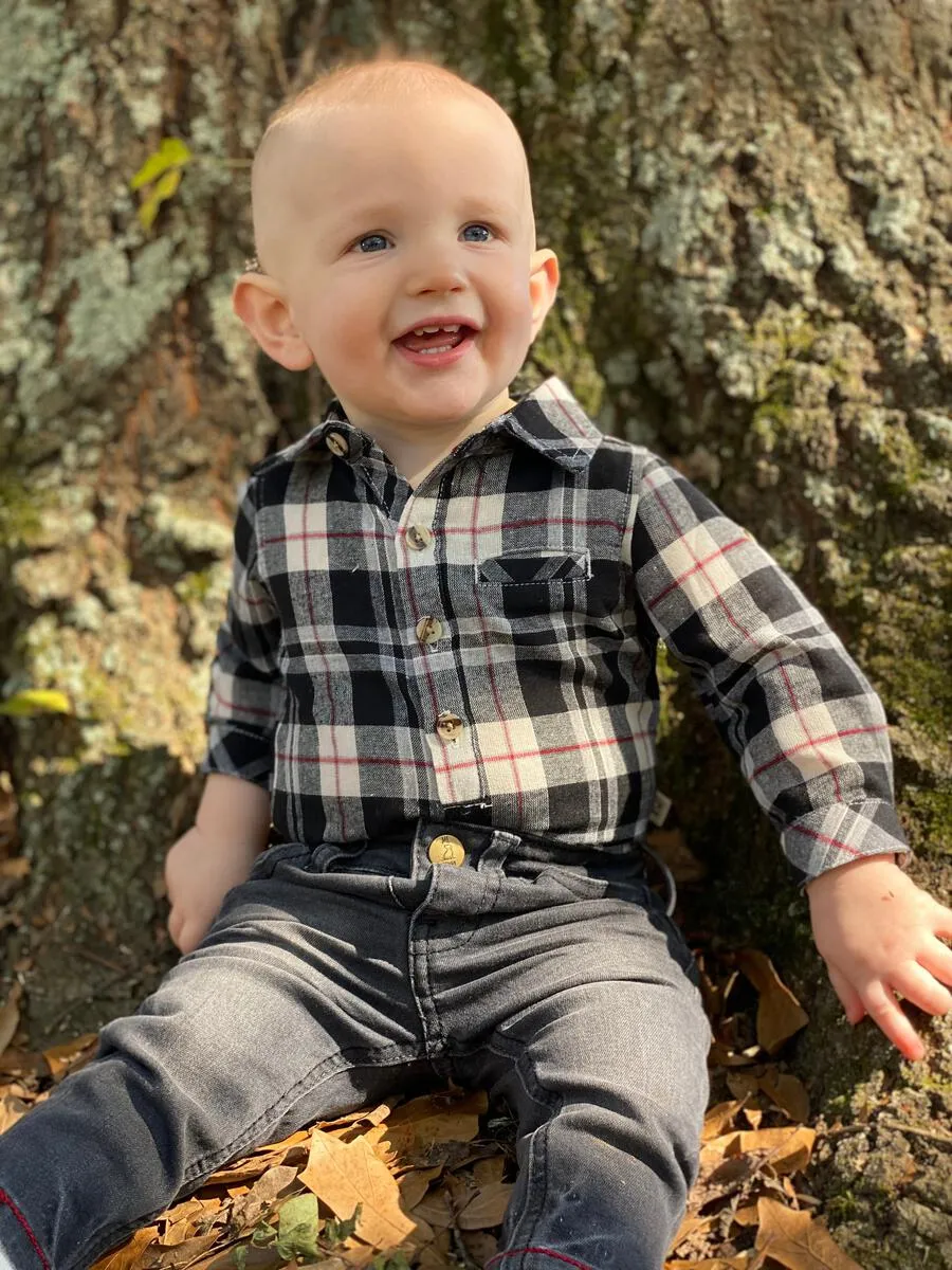 Me & Henry Black / Red / White Jasper Woven Plaid Onesie