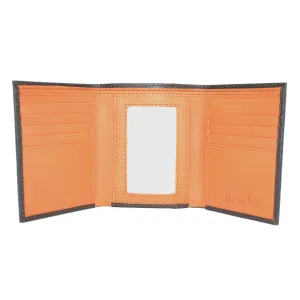 Men's Leather Trifold Wallet - Brown/Orange