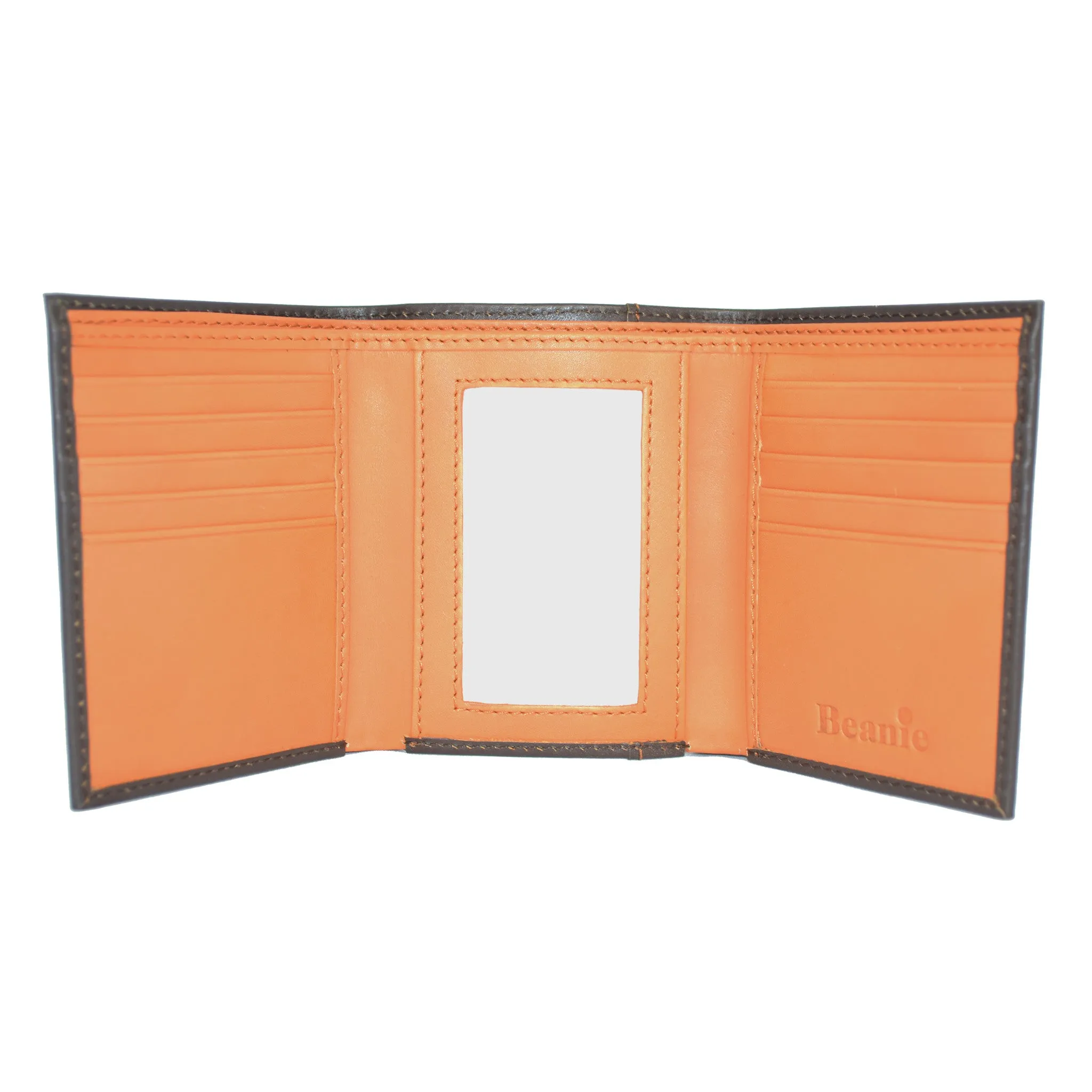 Men's Leather Trifold Wallet - Brown/Orange