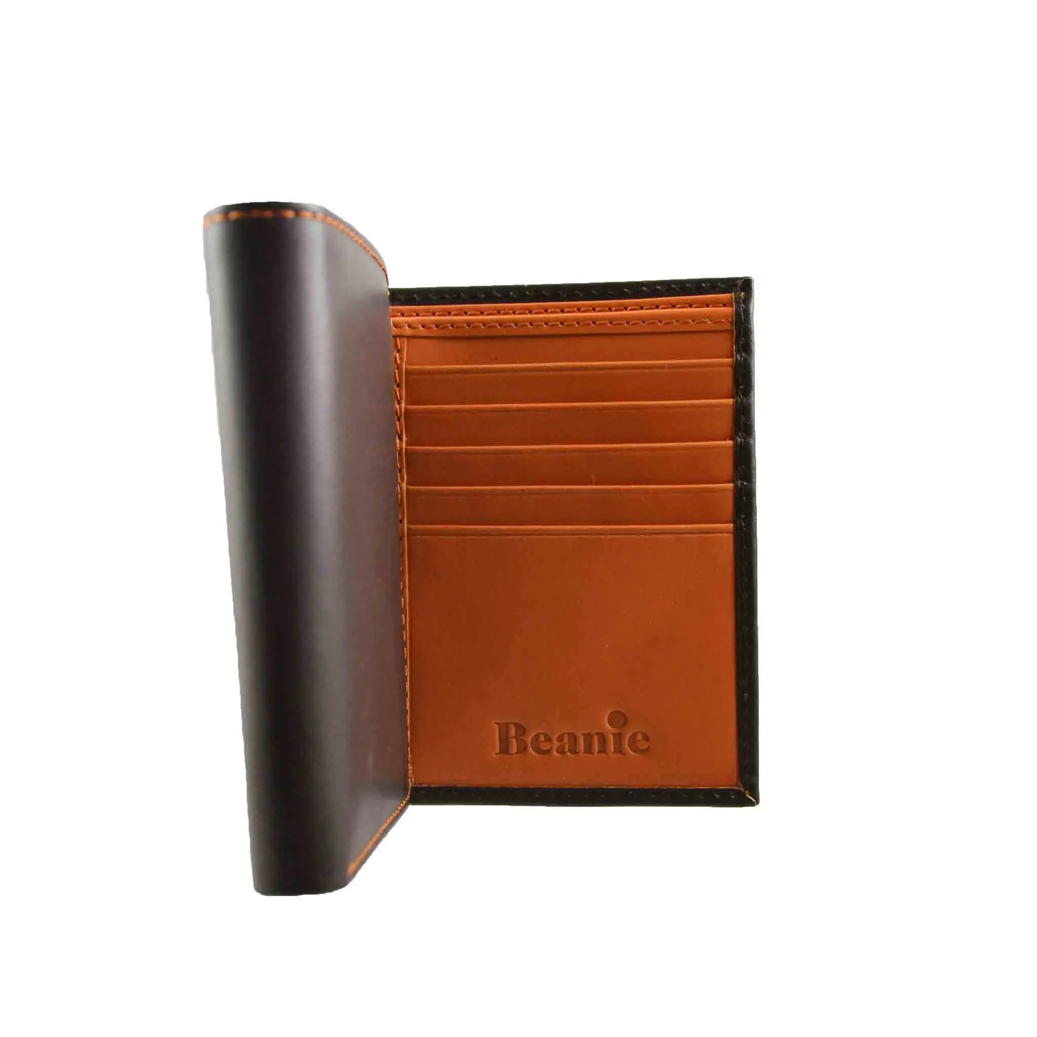 Men's Leather Trifold Wallet - Brown/Orange