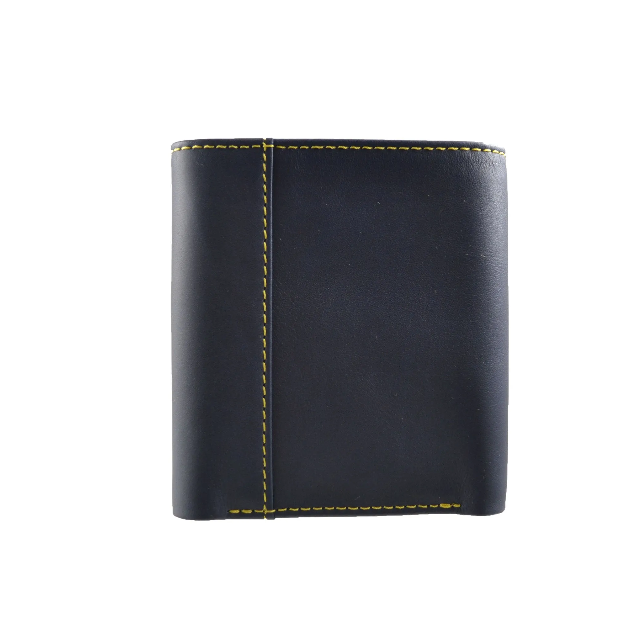 Men's Leather Trifold Wallet - Navy/Yellow