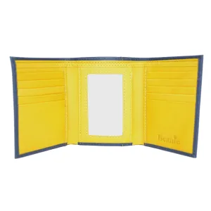 Men's Leather Trifold Wallet - Navy/Yellow