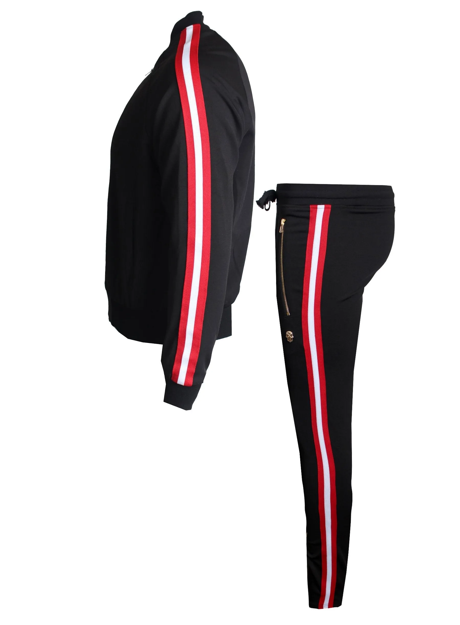 Men's Long Sleeve Track Jacket with Side Stripes-Black
