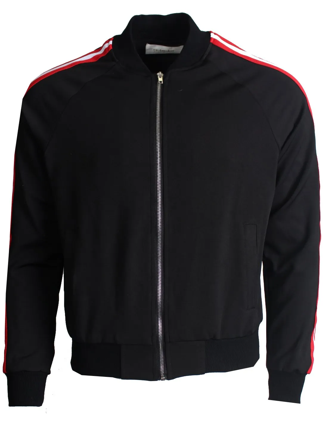 Men's Long Sleeve Track Jacket with Side Stripes-Black