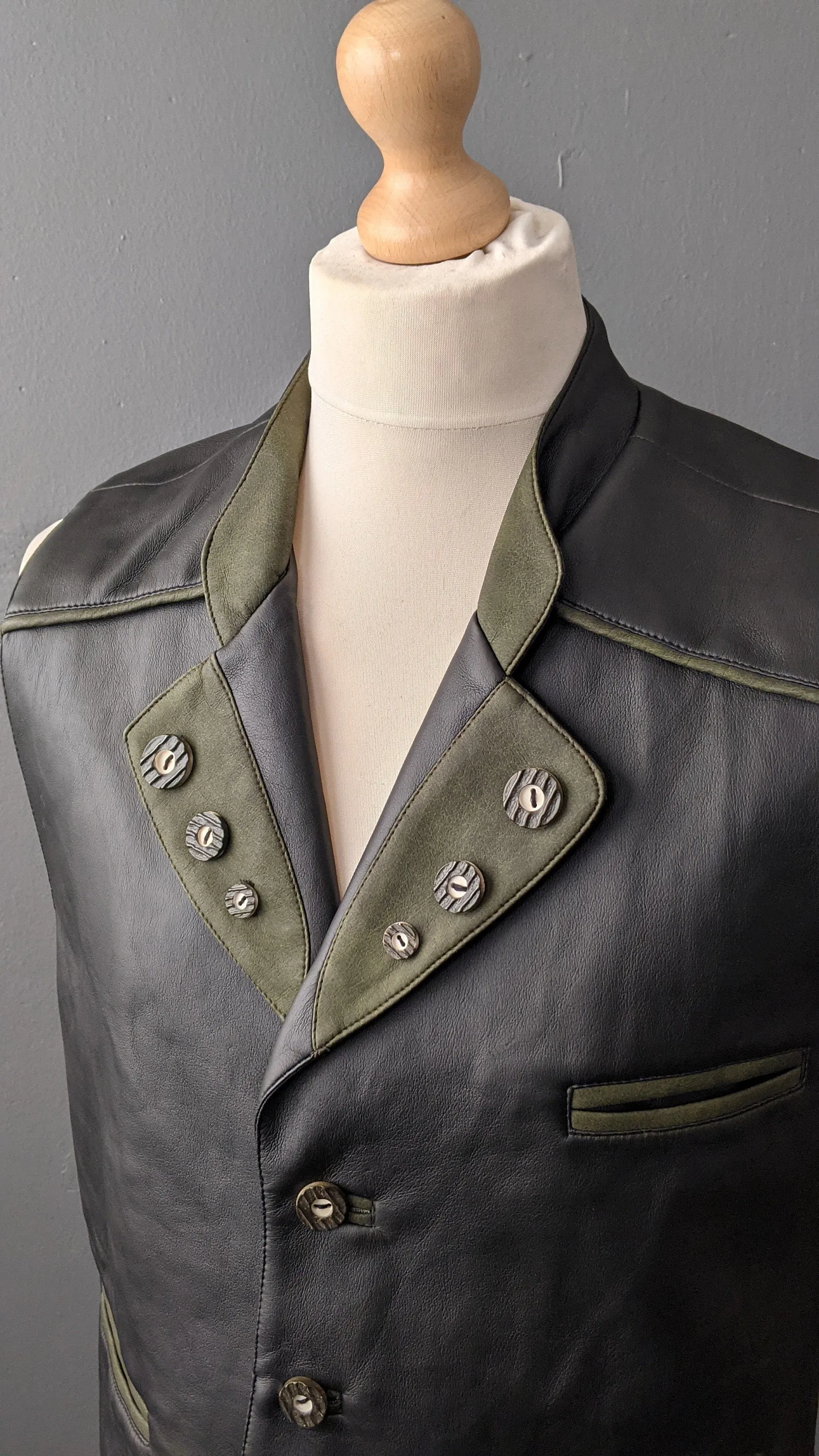 Mens Trachten Leatherette Vest, Vintage Oktoberfest Waistcoat, 42 Chest Size Medium