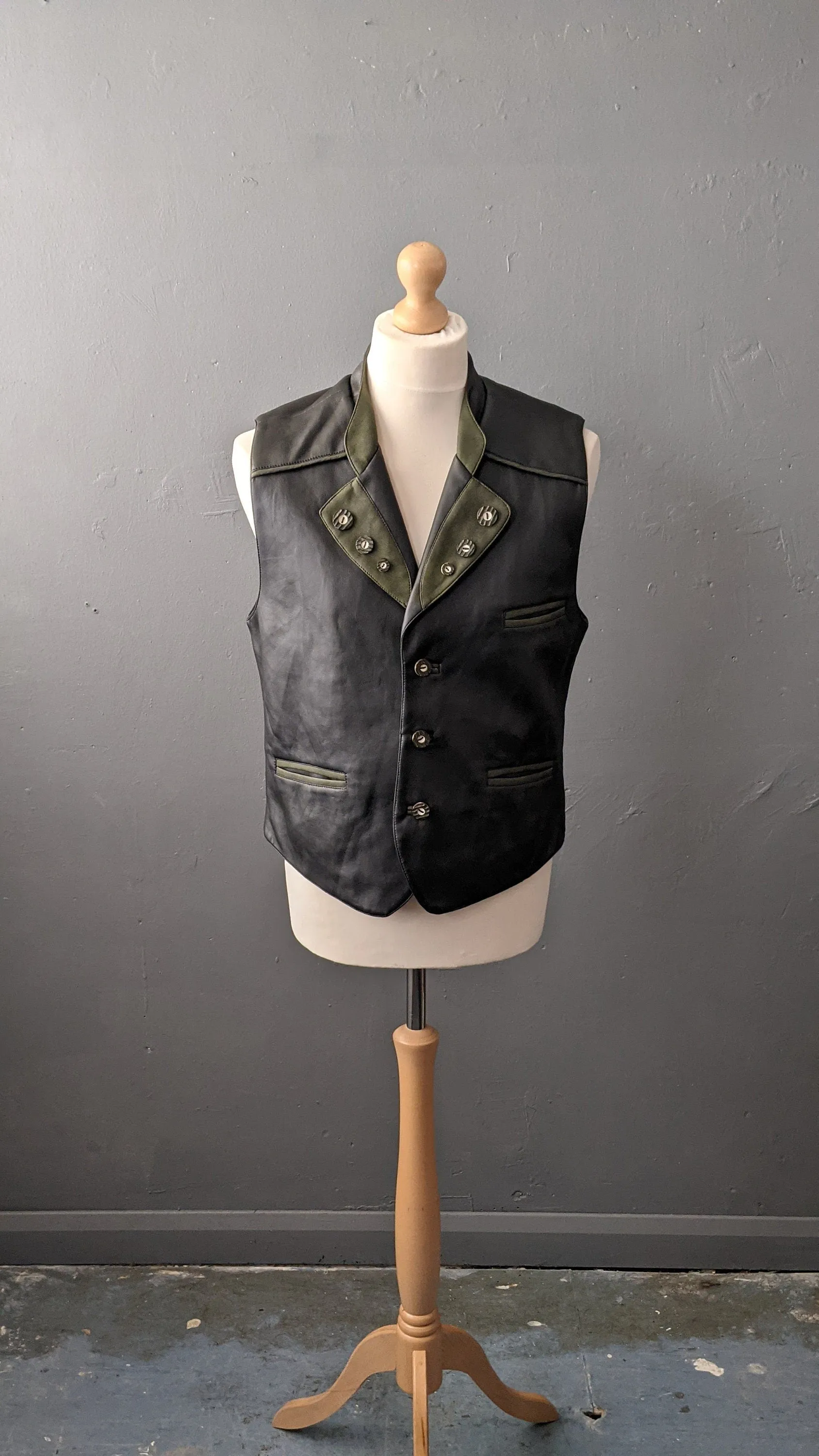 Mens Trachten Leatherette Vest, Vintage Oktoberfest Waistcoat, 42 Chest Size Medium