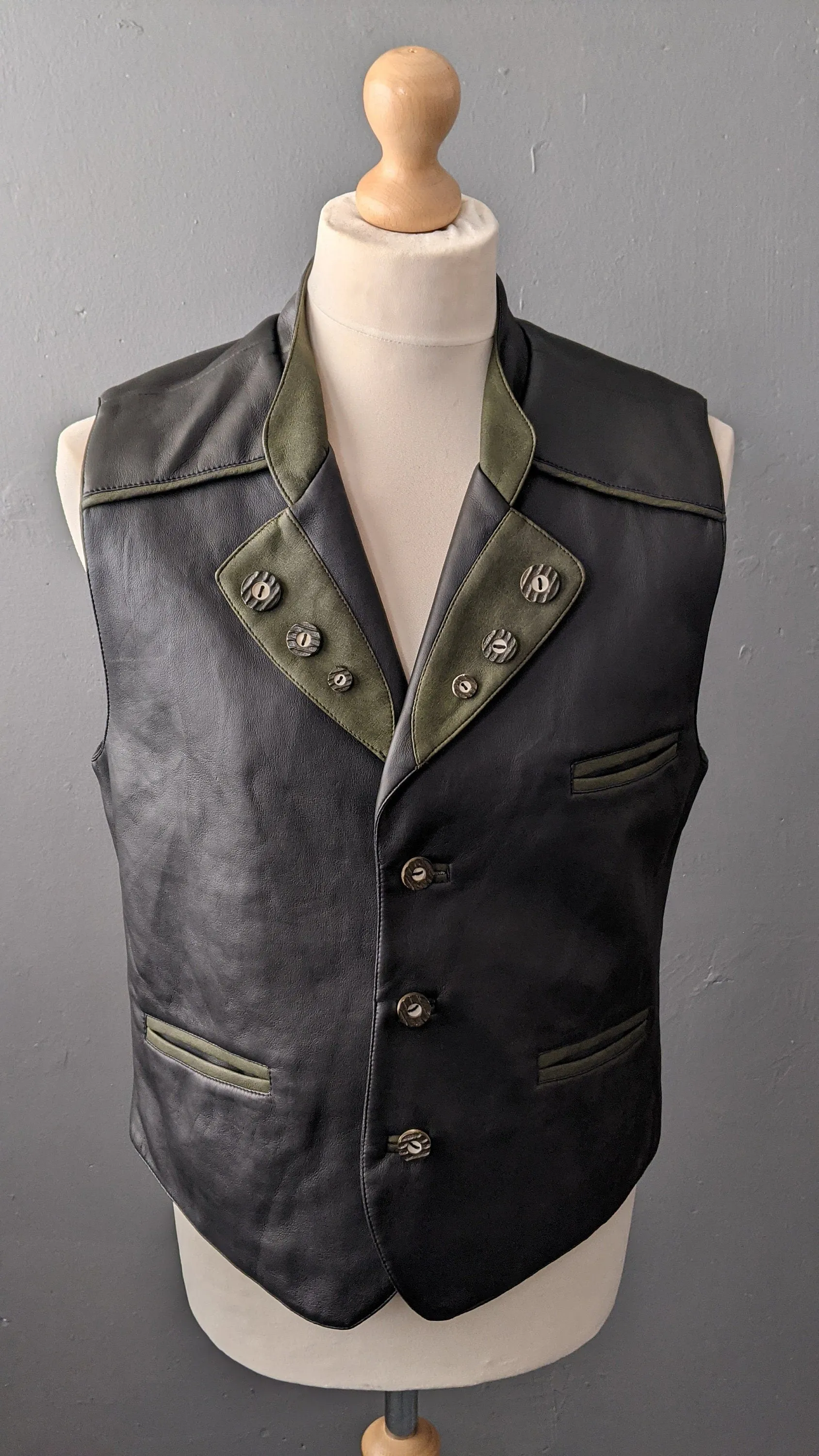 Mens Trachten Leatherette Vest, Vintage Oktoberfest Waistcoat, 42 Chest Size Medium