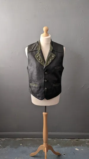 Mens Trachten Leatherette Vest, Vintage Oktoberfest Waistcoat, 42 Chest Size Medium