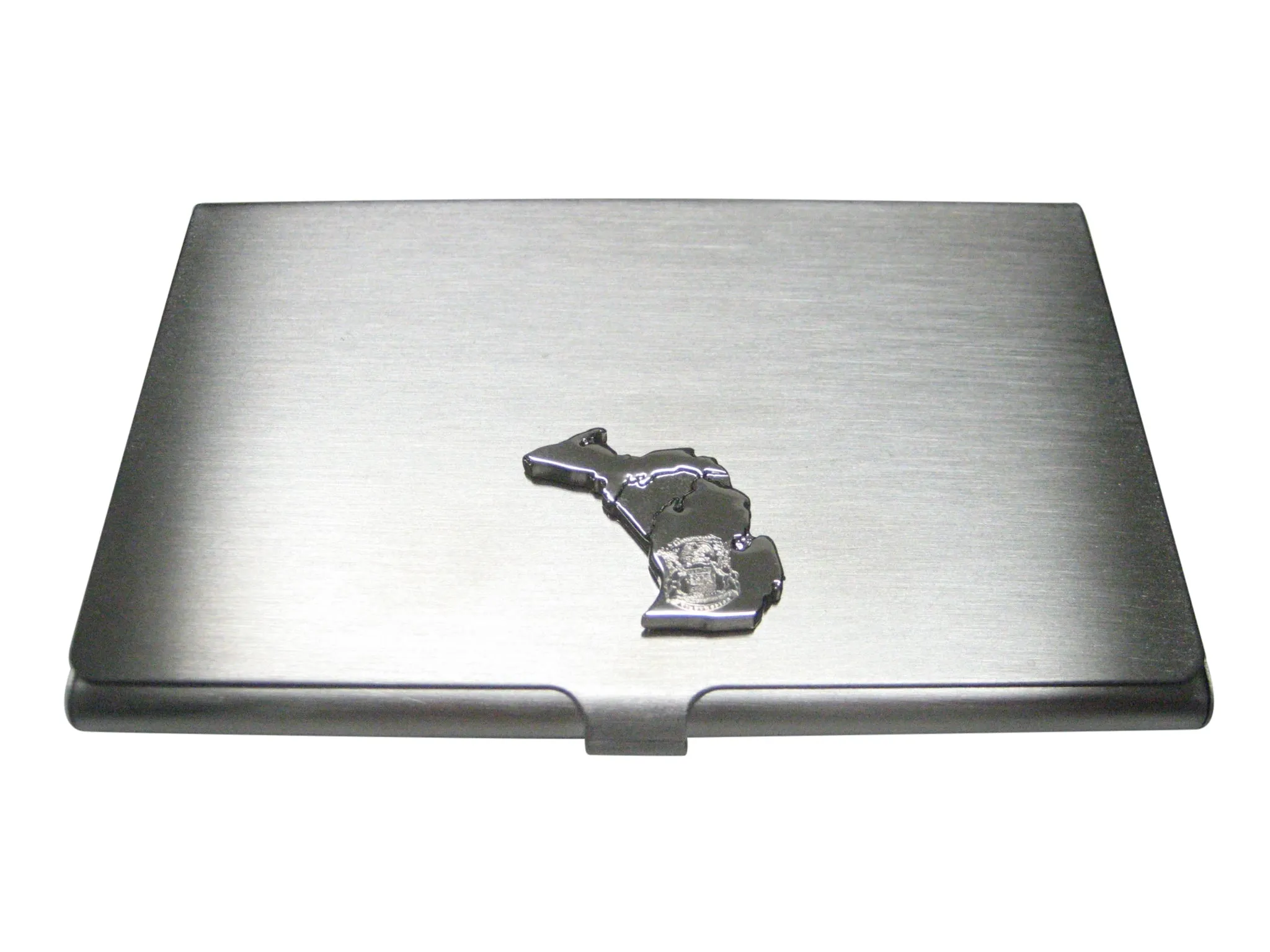Michigan State Map Shape and Flag Design Business Card Holder