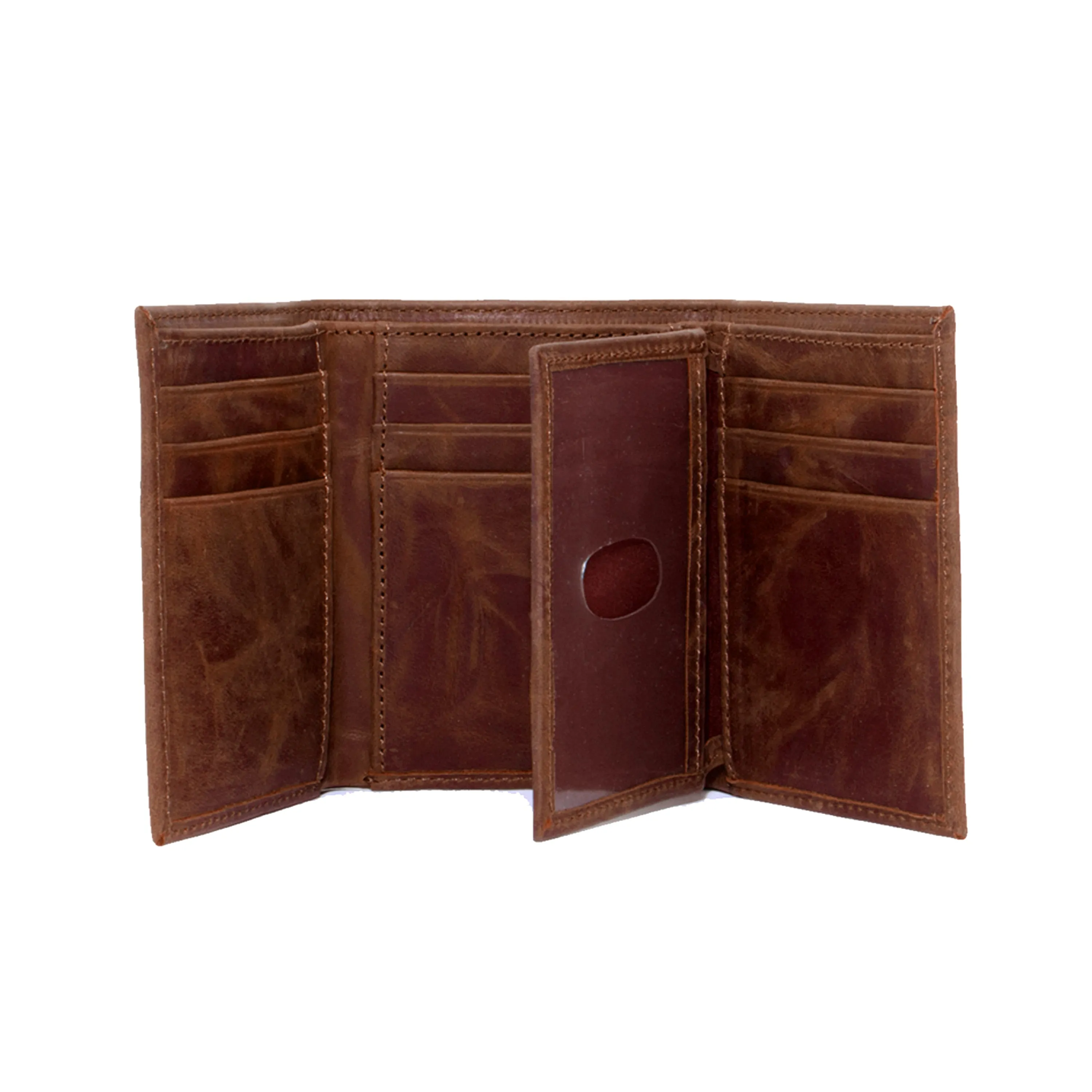 Michigan Wolverines Brown Tri Fold Leather Wallet