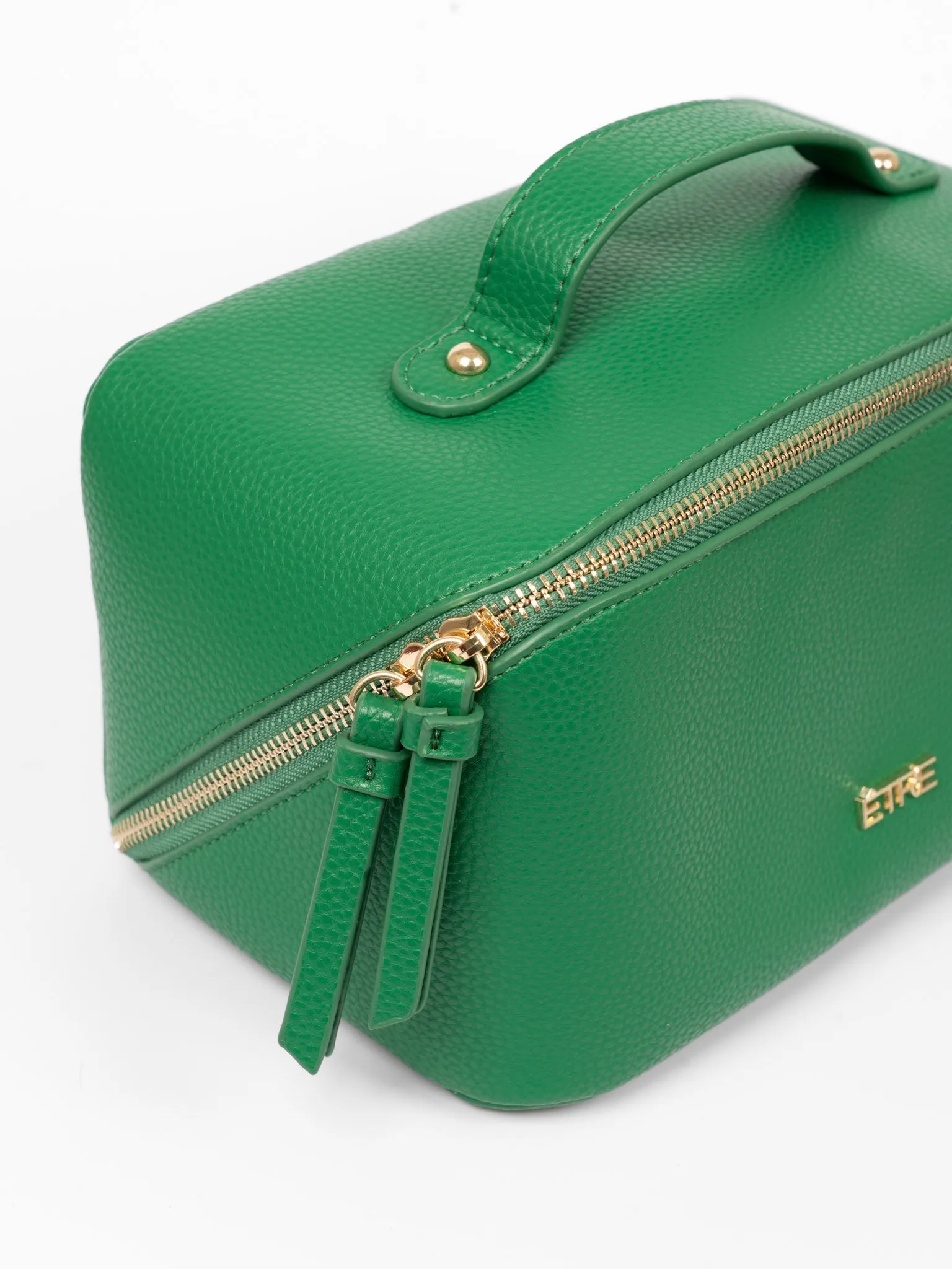 Mila Vanity Case - Green, Pebbled Faux Leather
