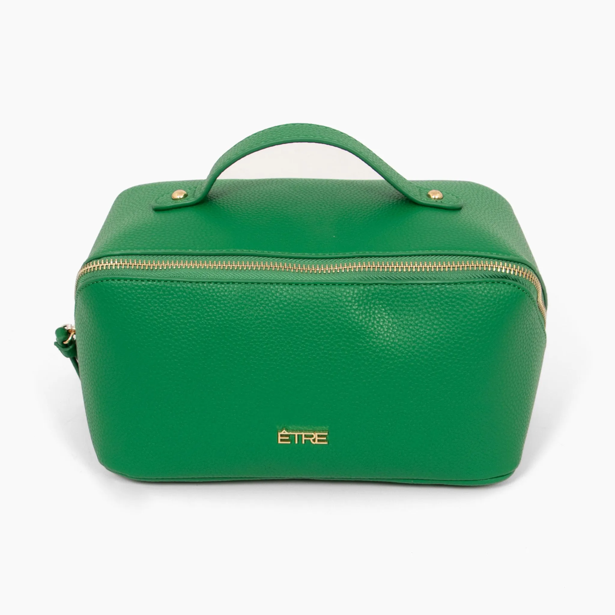 Mila Vanity Case - Green, Pebbled Faux Leather