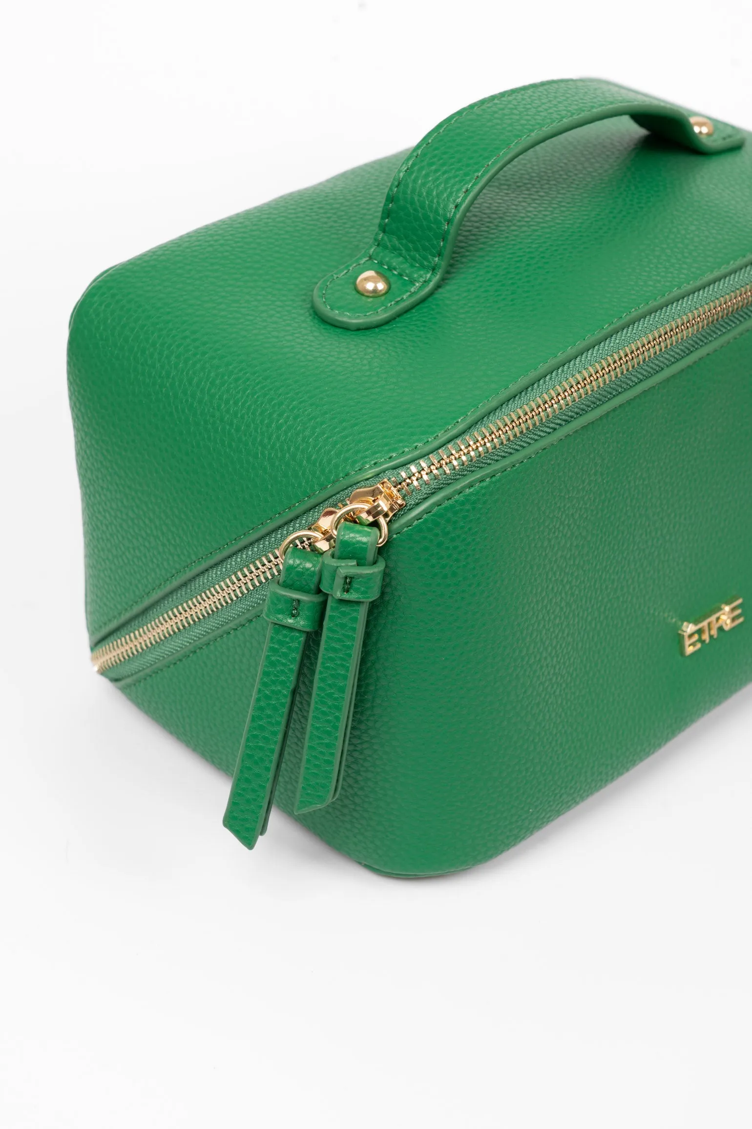 Mila Vanity Case - Green, Pebbled Faux Leather