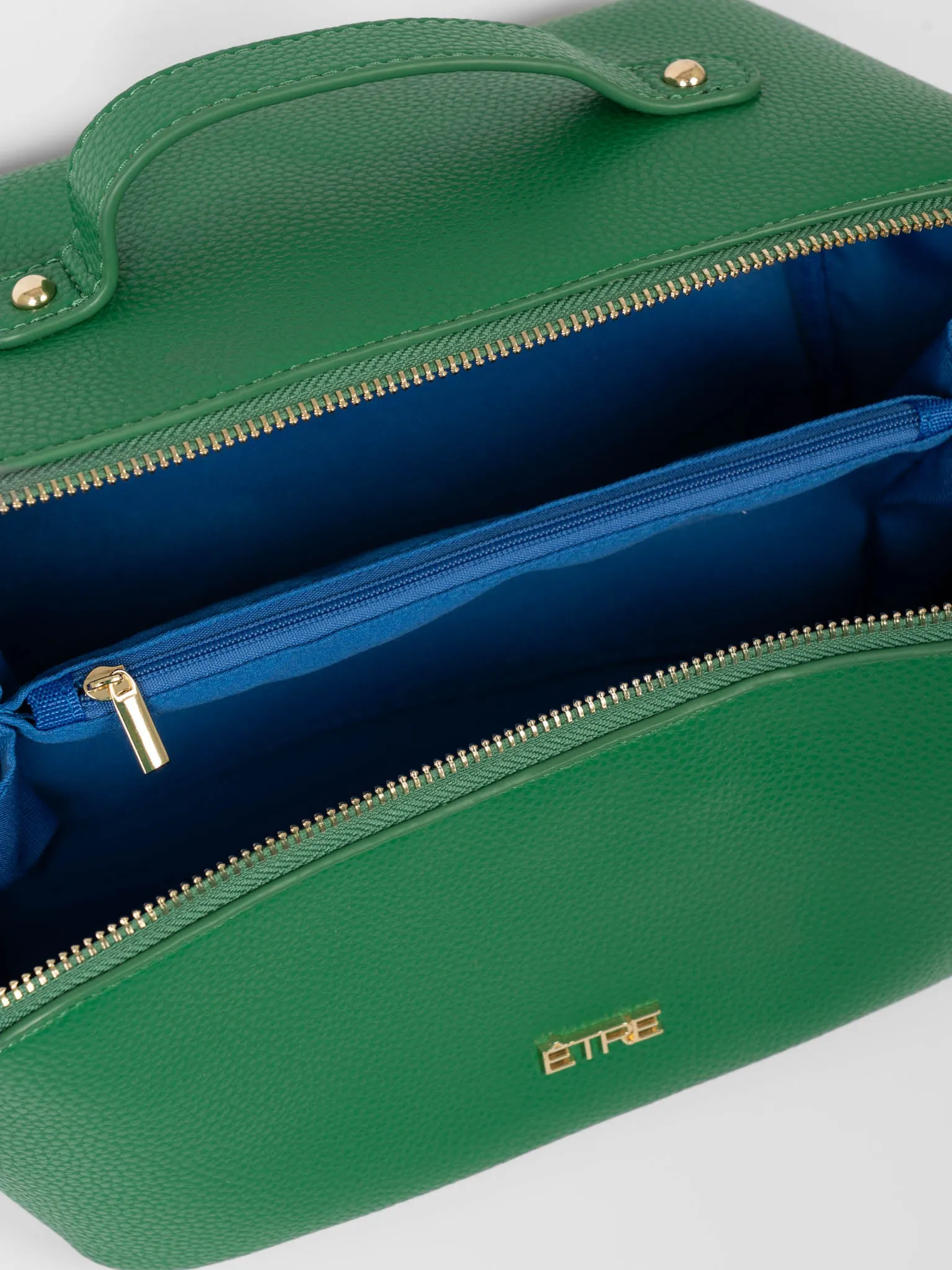 Mila Vanity Case - Green, Pebbled Faux Leather