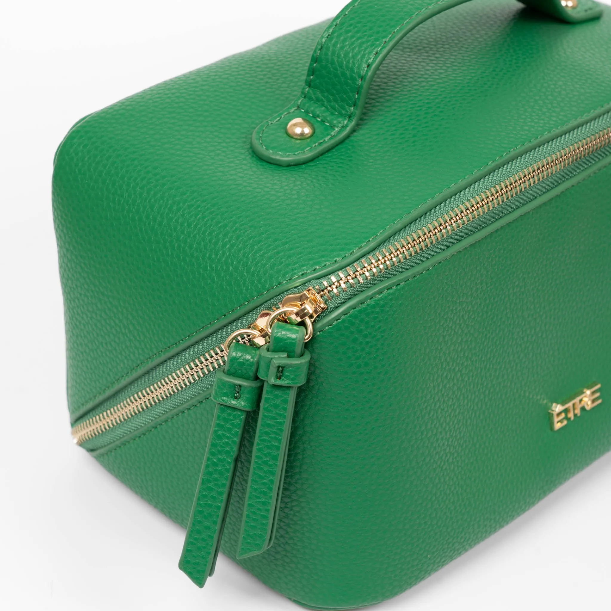 Mila Vanity Case - Green, Pebbled Faux Leather