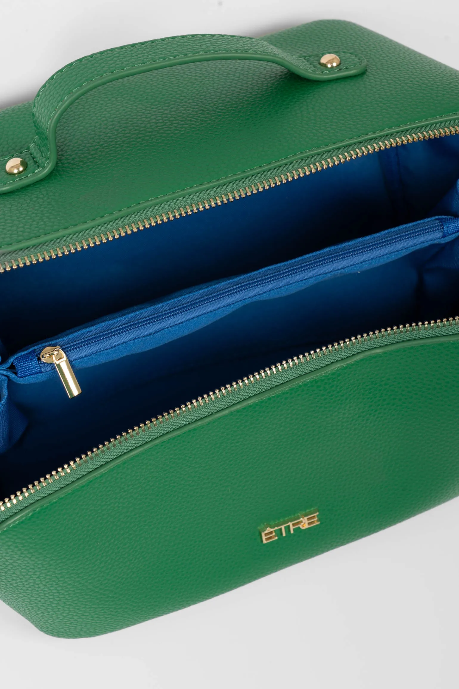 Mila Vanity Case - Green, Pebbled Faux Leather