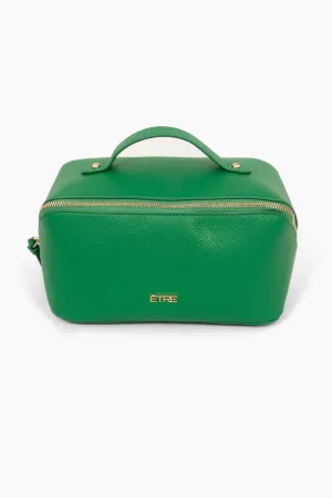 Mila Vanity Case - Green, Pebbled Faux Leather