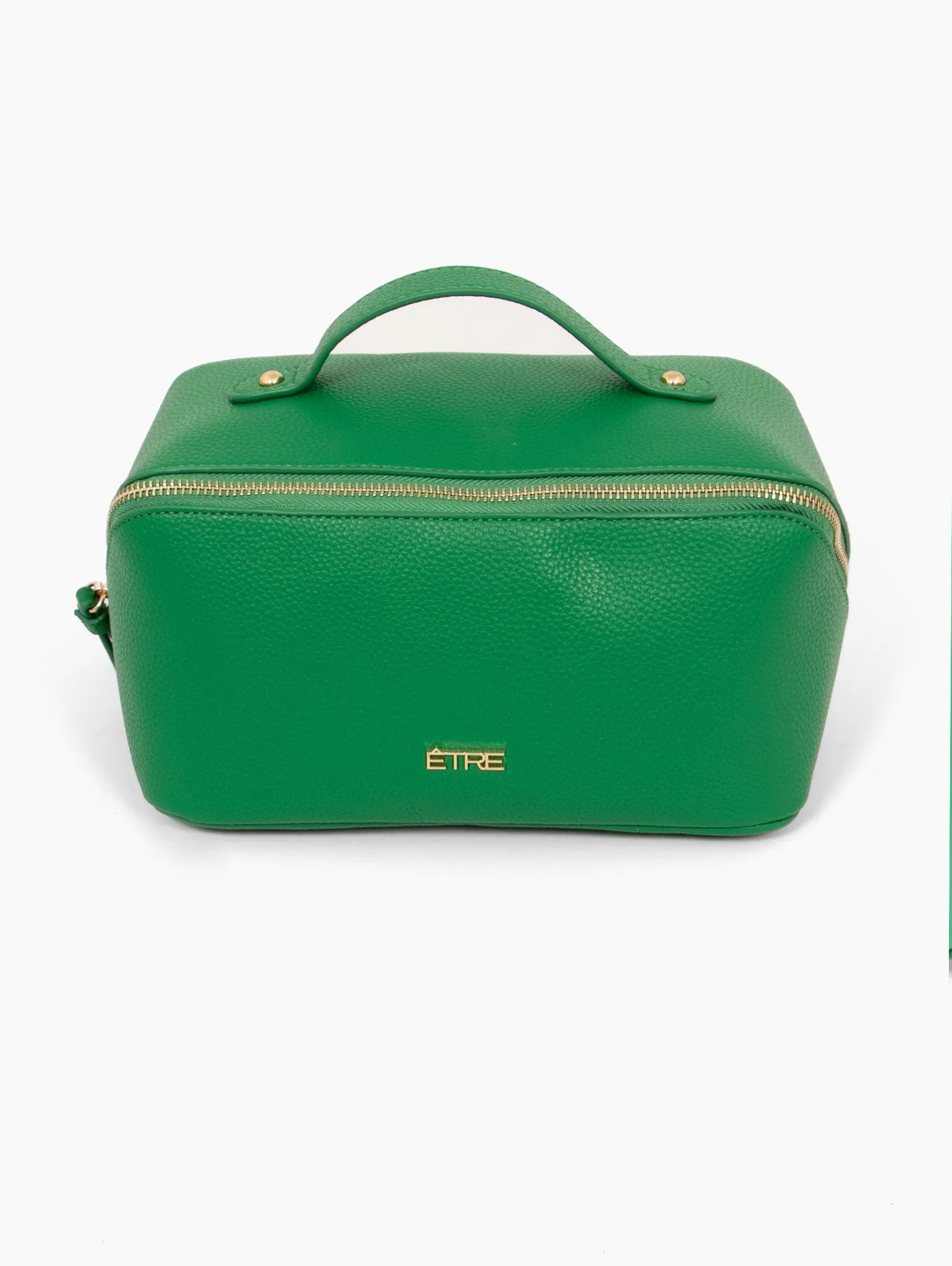 Mila Vanity Case - Green, Pebbled Faux Leather