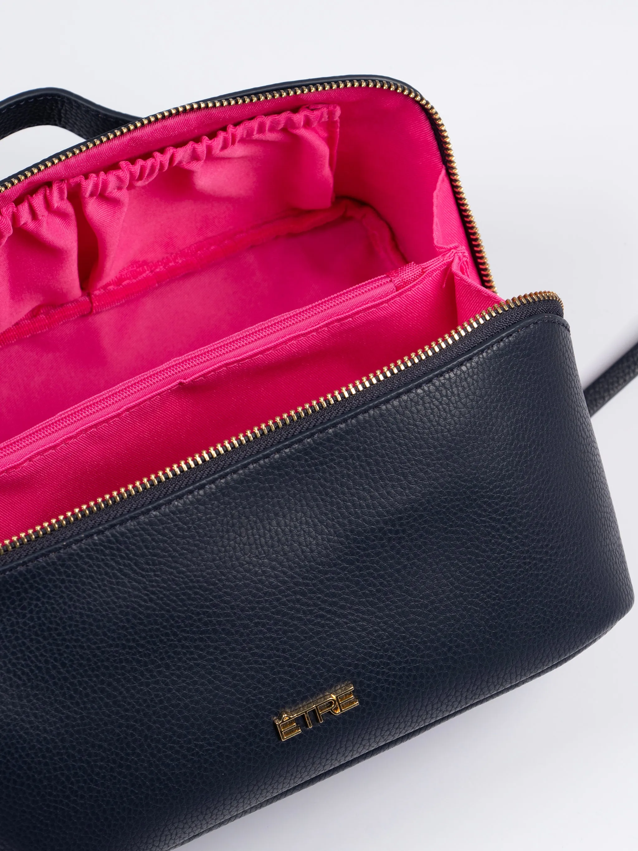 Mila Vanity Case - Navy Blue, Pebbled Faux Leather