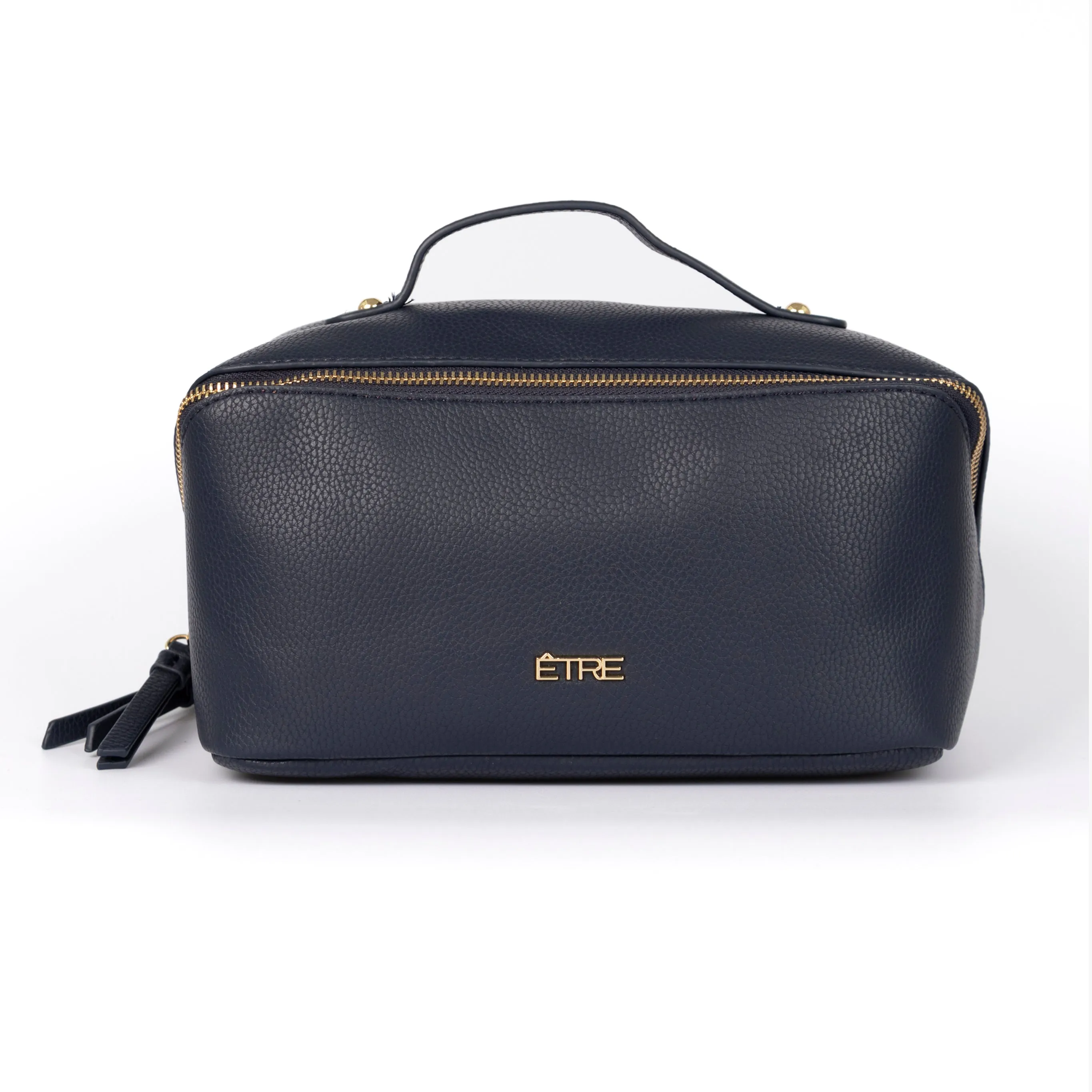 Mila Vanity Case - Navy Blue, Pebbled Faux Leather