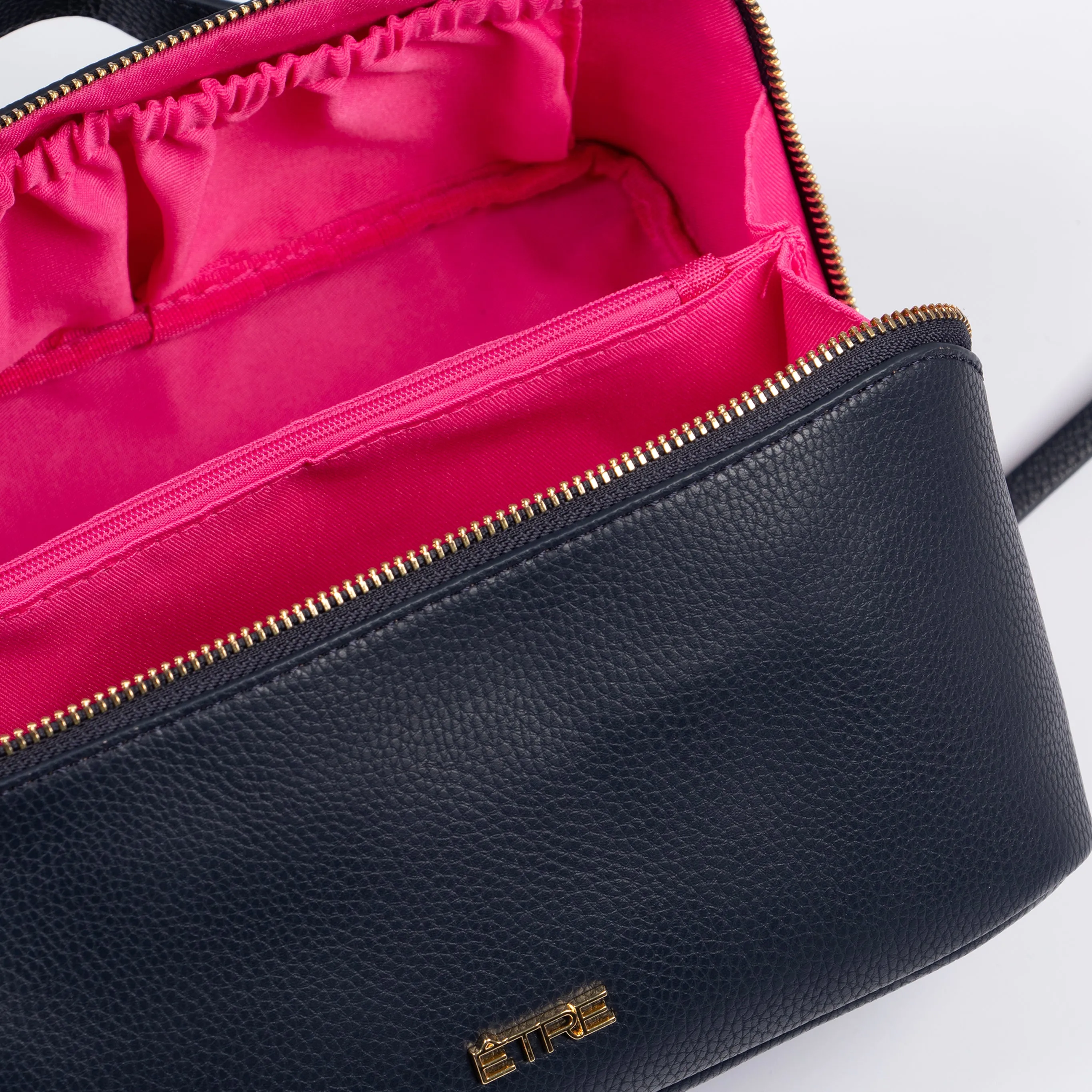 Mila Vanity Case - Navy Blue, Pebbled Faux Leather