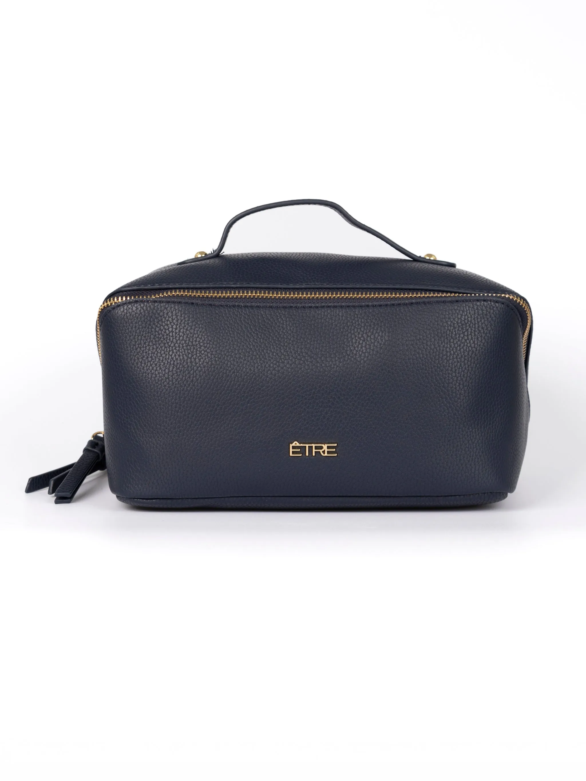 Mila Vanity Case - Navy Blue, Pebbled Faux Leather