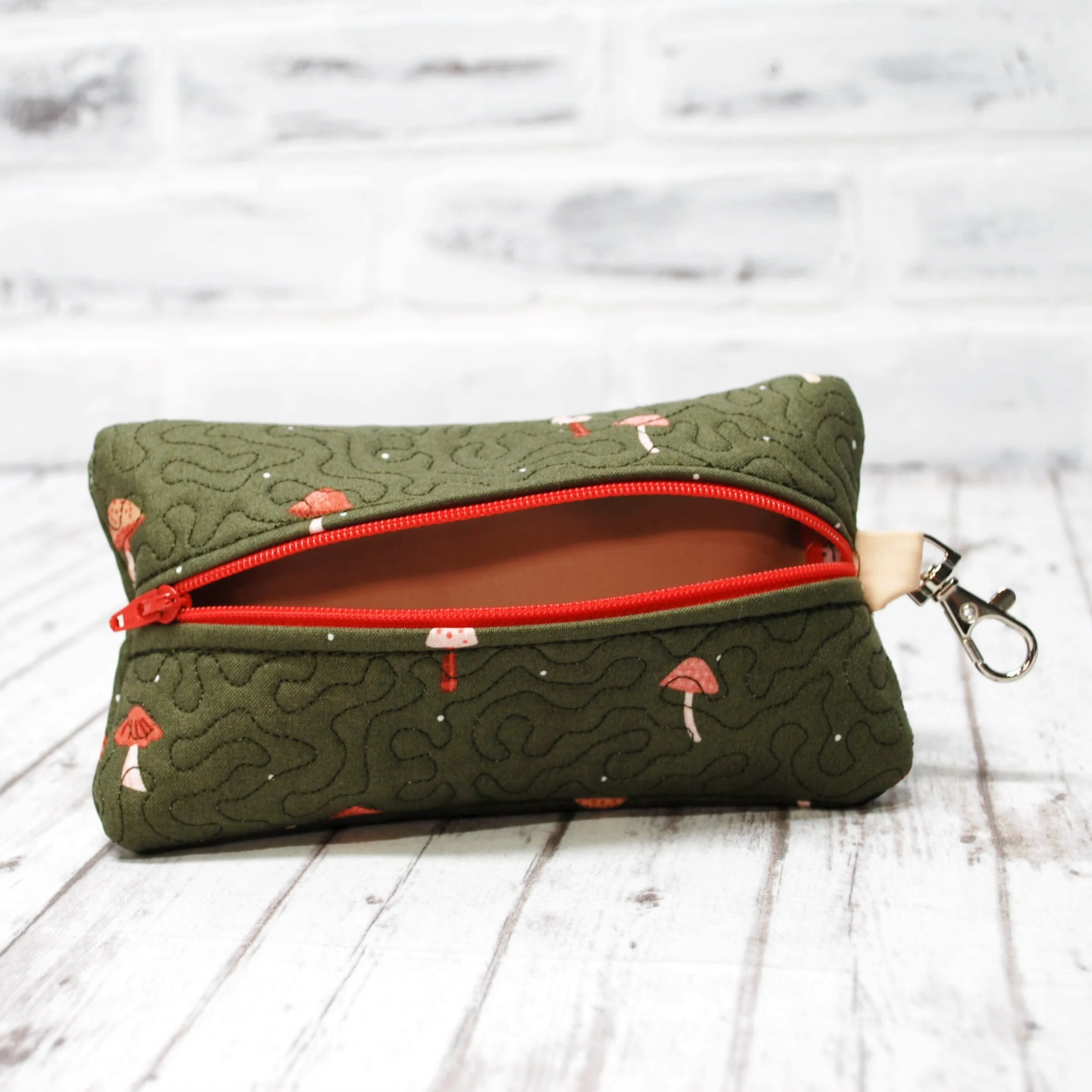 Mushroom Olive Personalized Quilted Pouch