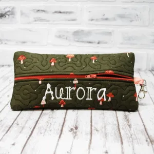 Mushroom Olive Personalized Quilted Pouch