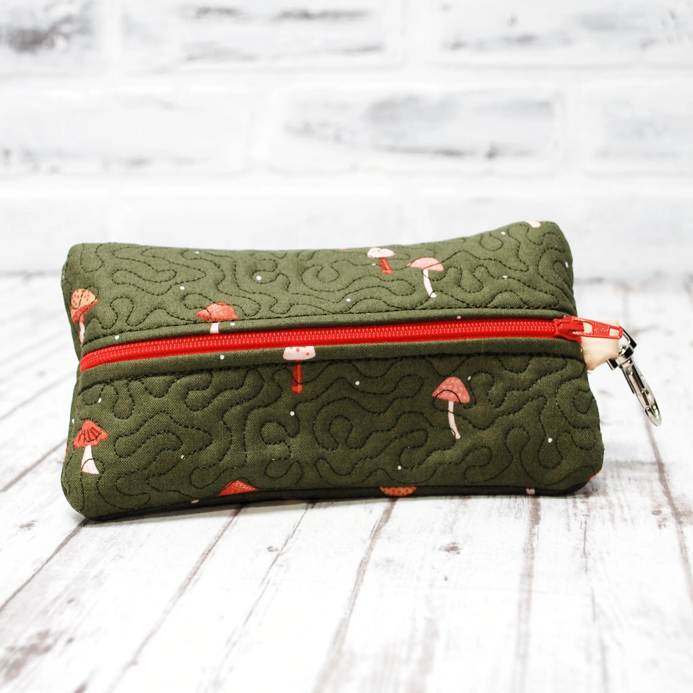 Mushroom Olive Personalized Quilted Pouch