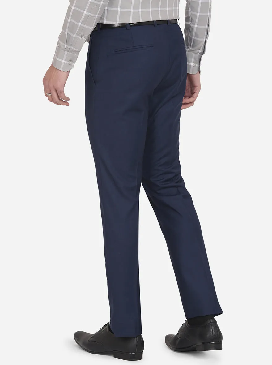 Navy Blue Solid Slim Fit Formal Trouser | Metal