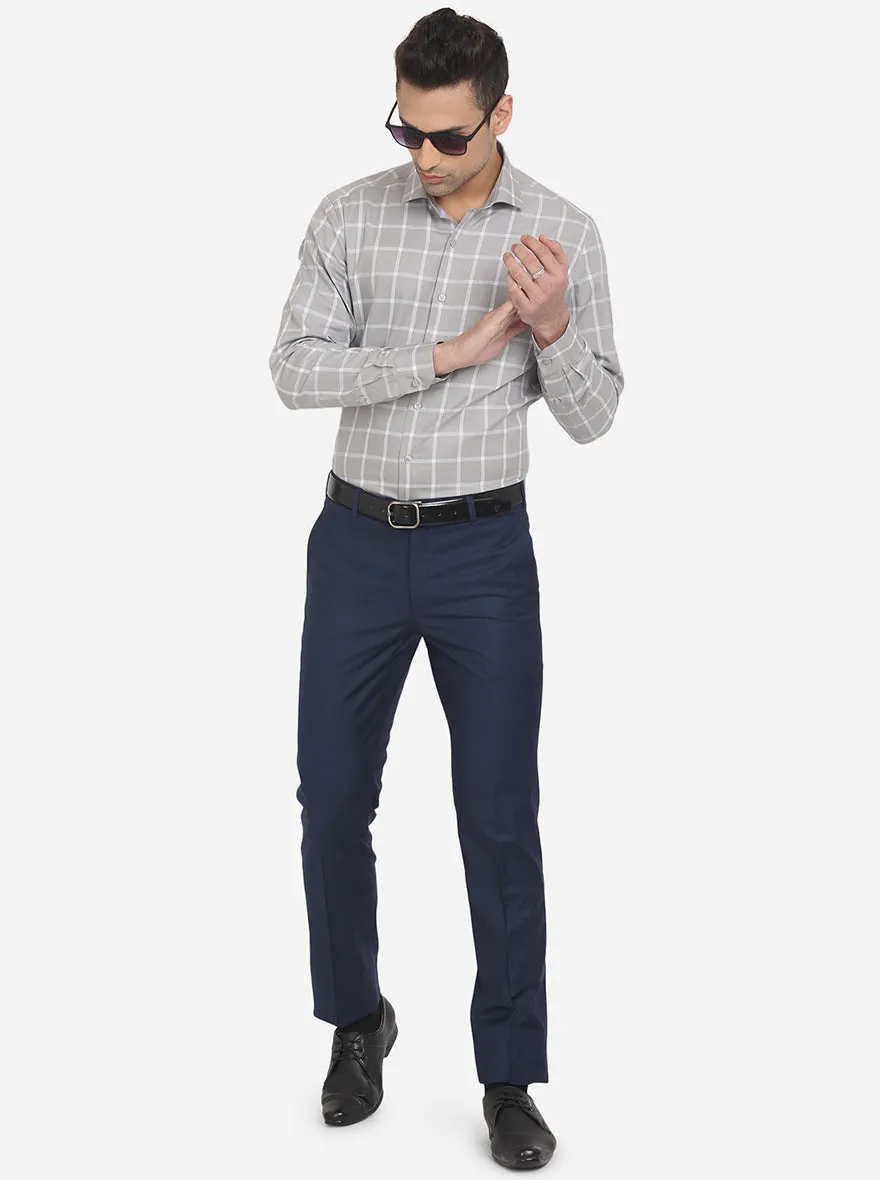 Navy Blue Solid Slim Fit Formal Trouser | Metal