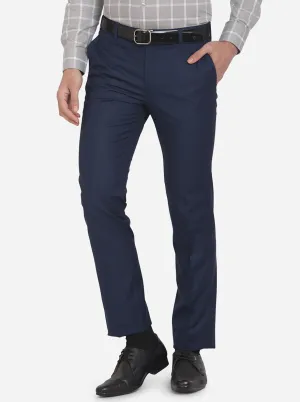 Navy Blue Solid Slim Fit Formal Trouser | Metal