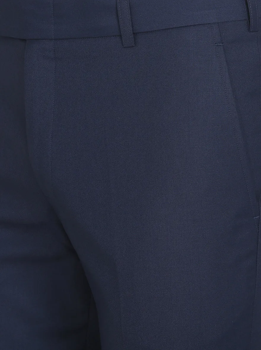 Navy Blue Solid Slim Fit Formal Trouser | Metal